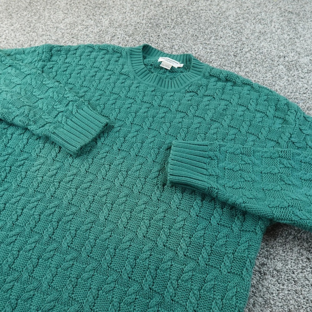 VTG Abercrombie Fitch Sweater Mens XL Green Aran Cable Knit Crewneck Pullover